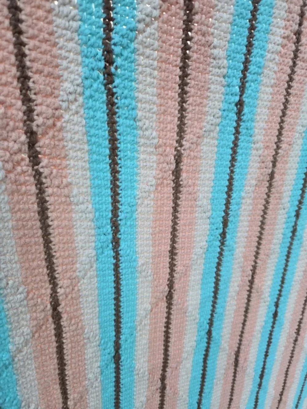 Vintage Handmade Afghan Fringe Throw Southwest Blanket 64 X 42” Turquoise Peach